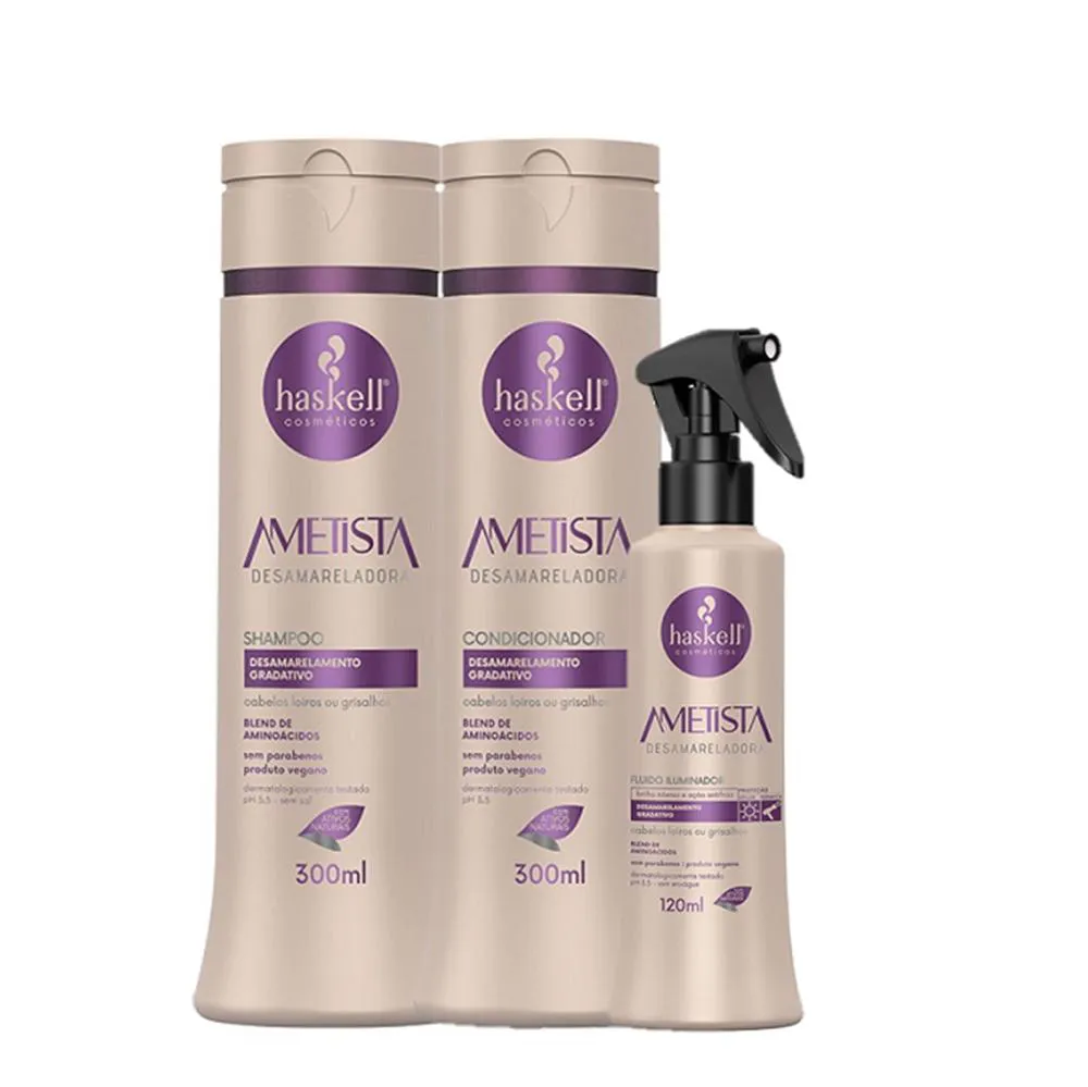 Kit Haskell Ametista Desamarelador Shampoo 300ml + Condicionador 300ml + Fluído 120ml