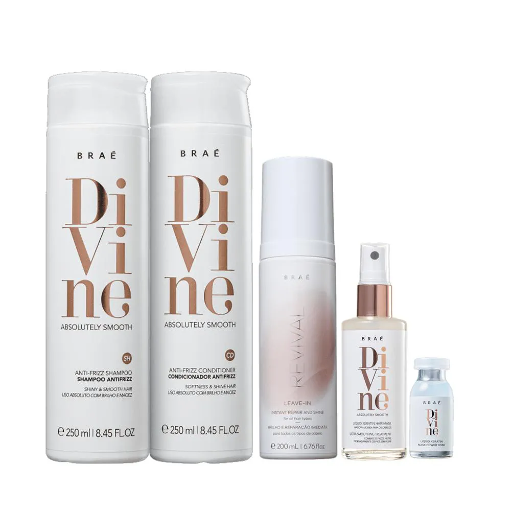 Braé Divine Shampoo+Condicionador 250ml+Queratina Liquida 60ml+Ampola 13ml+Leave - In Revival 200ml
