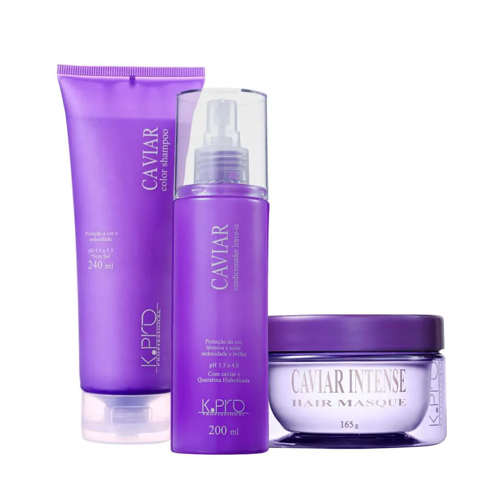 KIT K.PRO PROFISSIONAL CAVIAR SHAMPOO MáSCARA E SPRAY LEAVE-IN (3 PRODUTOS)