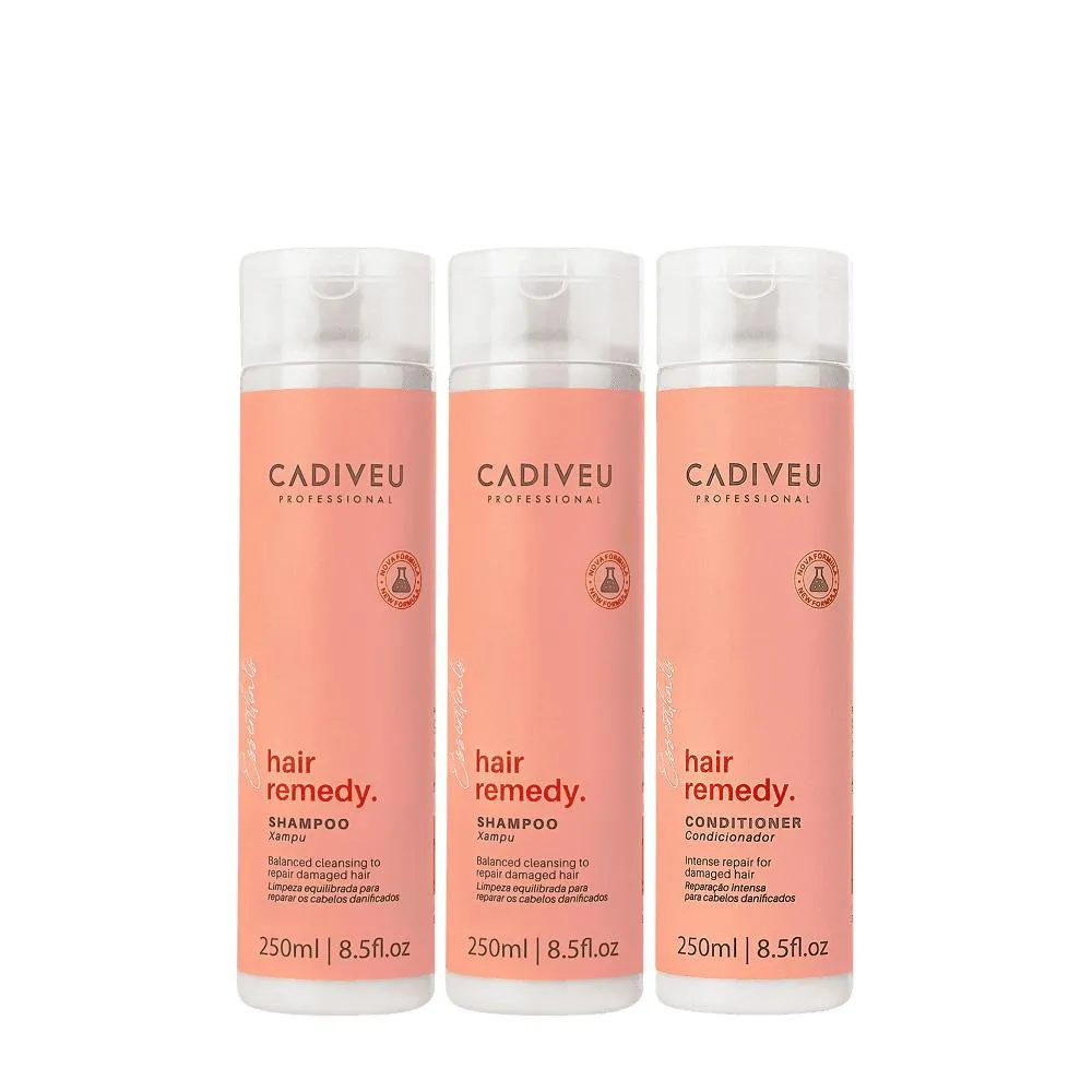 KIT CADIVEU PROFESSIONAL HAIR REMEDY SHAMPOO EXTRA E CONDICIONADOR (3 PRODUTOS)