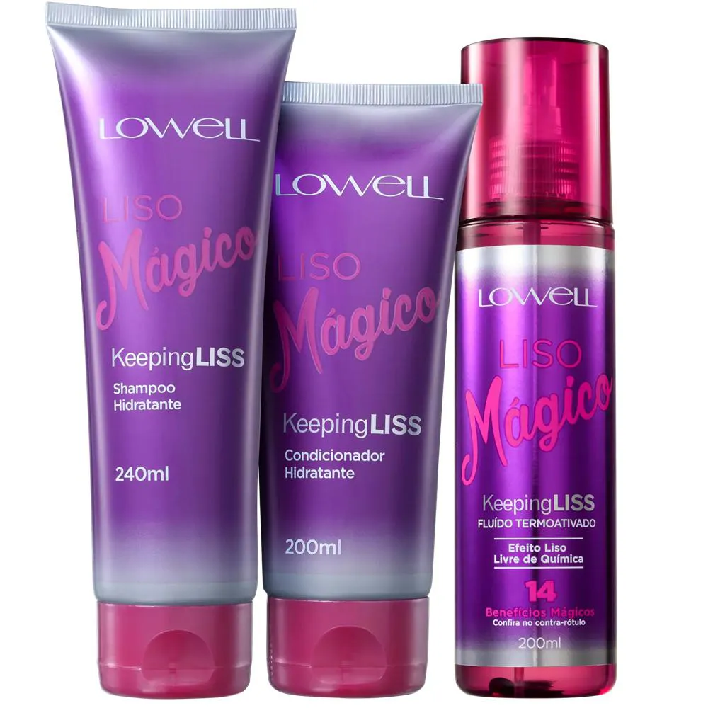 LOWELL LISO MáGICO KEEPING LISS SHAMPOO+CONDICIONADOR+FLUIDO TERMOATIVO