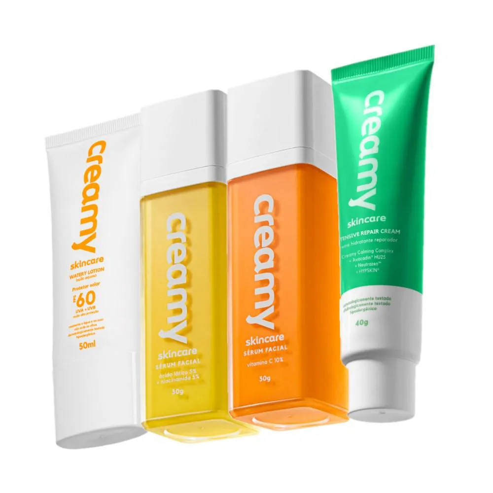 Kit Creamy Skincare Vitamina C Lático Hidratante Reparador Protetor Facial Fps60 (4 Produtos)