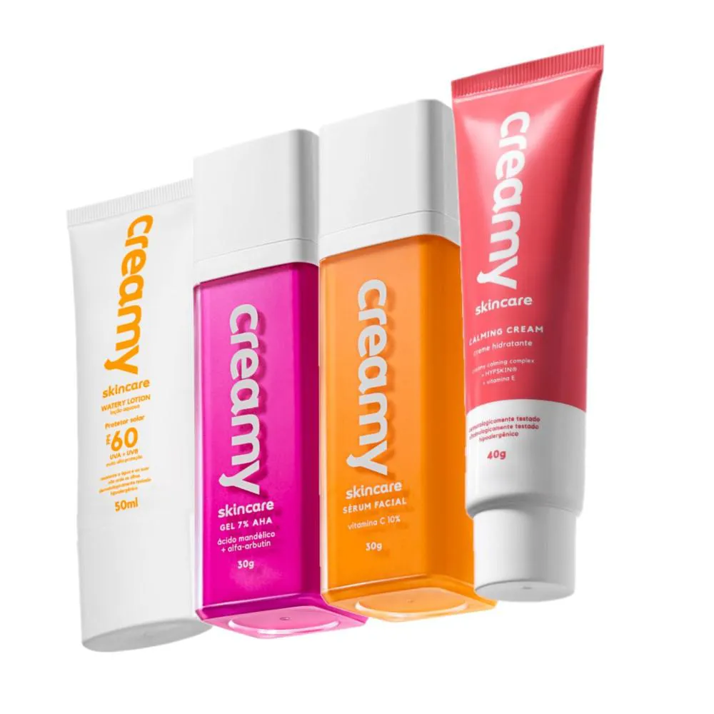 Kit Creamy Skincare Vitamina C Mandélico Hidratante Reparador Protetor Facial Fps60 (4 Produtos)