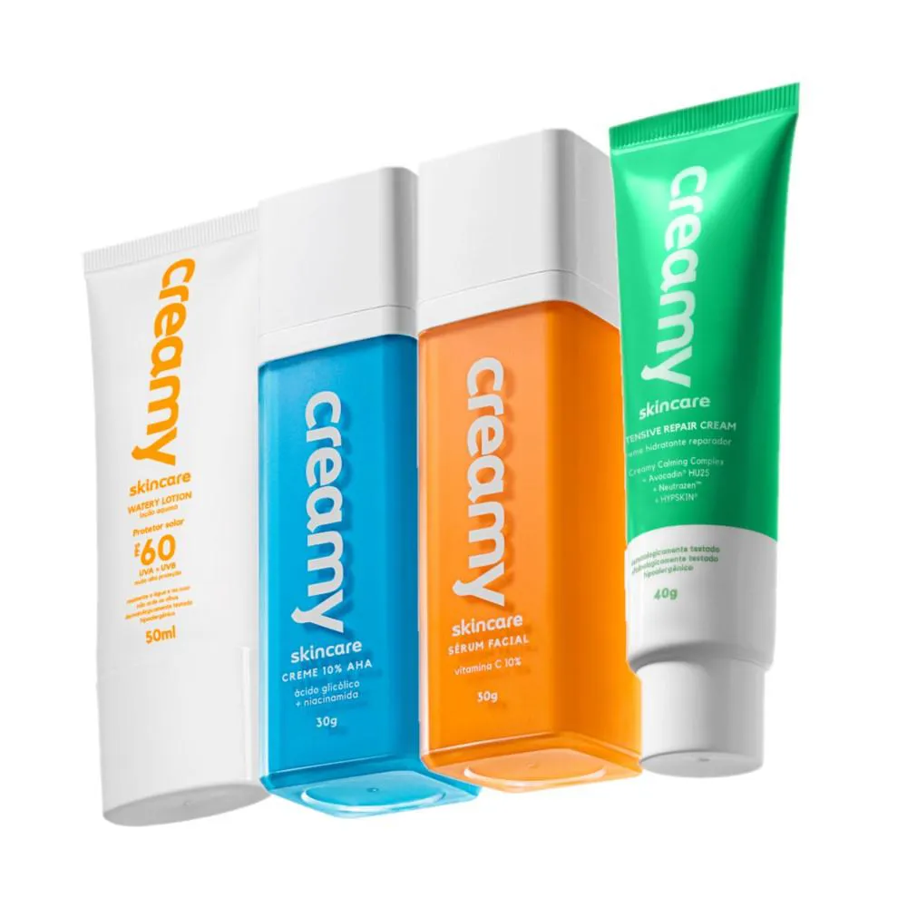 Kit Creamy Skincare Vitamina C Glocólico Hidratante Reparador Protetor Facial Fps60 (4 Produtos)
