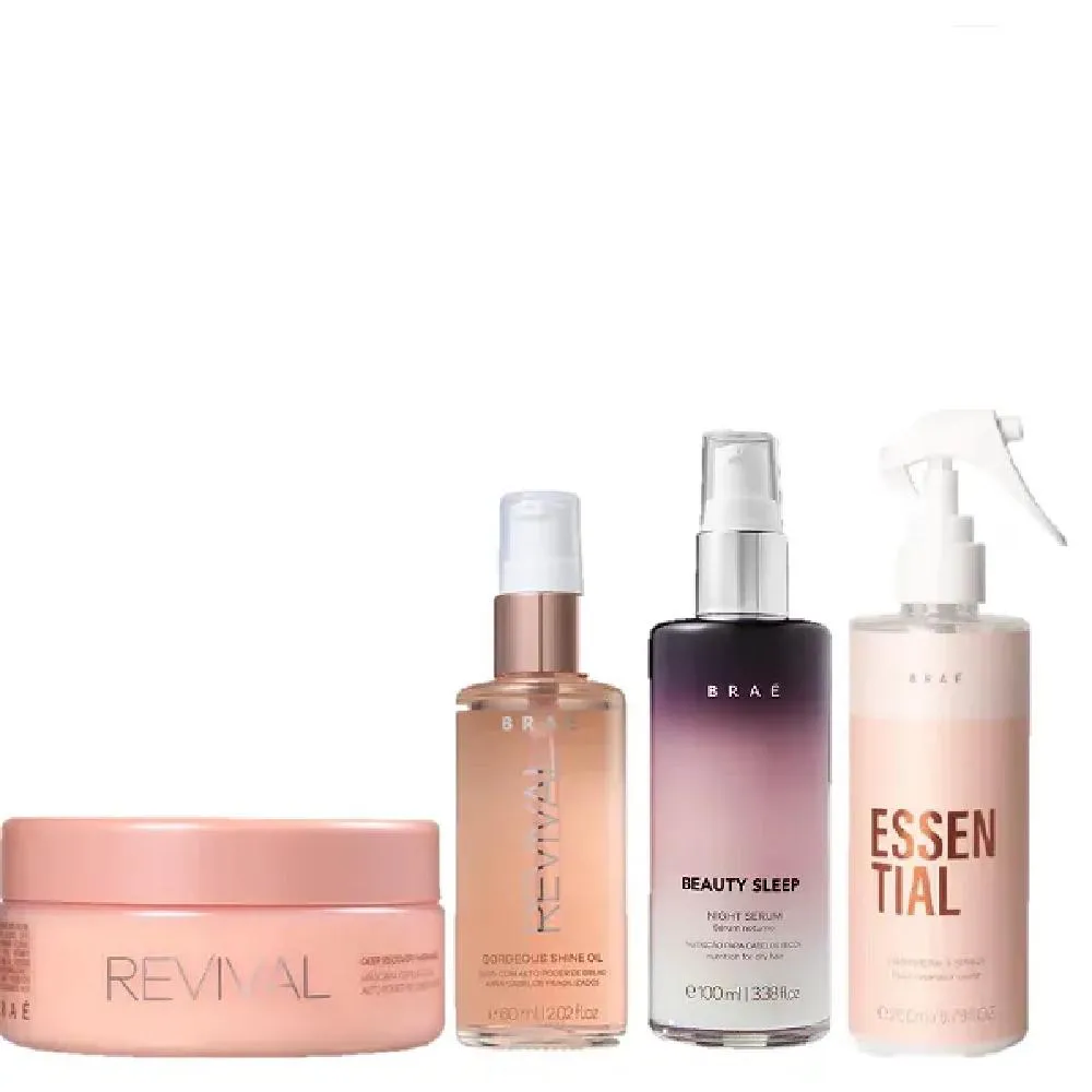 Braé Revival Máscara 200G Shine Oil 60ml Essential 260ml E Beauty Sleep 100ml
