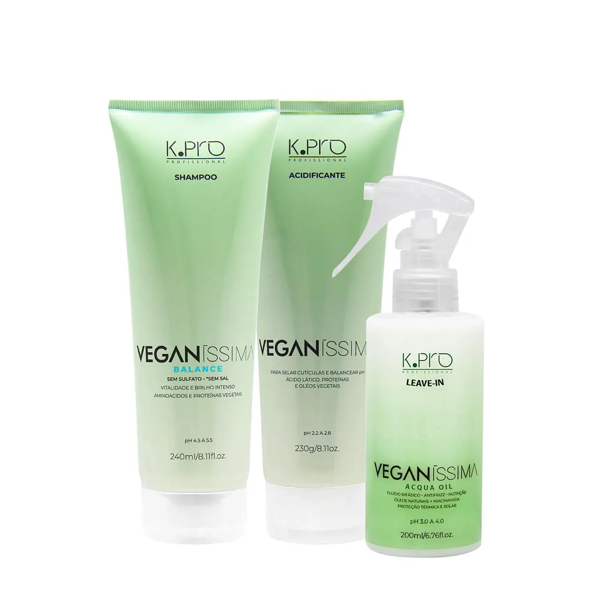 KIT K.PRO VEGANíSSIMA BALANCE SHAMPOO ACIDIFICANTE E  ACQUA OIL SPRAY LEAVE-IN (3 PRODUTOS)
