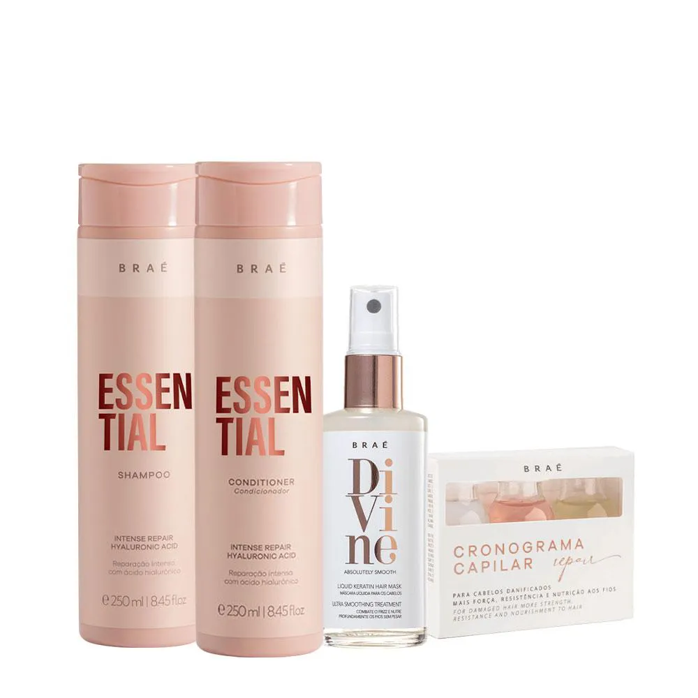 Kit Braé Essential Shampoo Condicionador Plume Sérum E Cronograma Repair (4 Produtos)