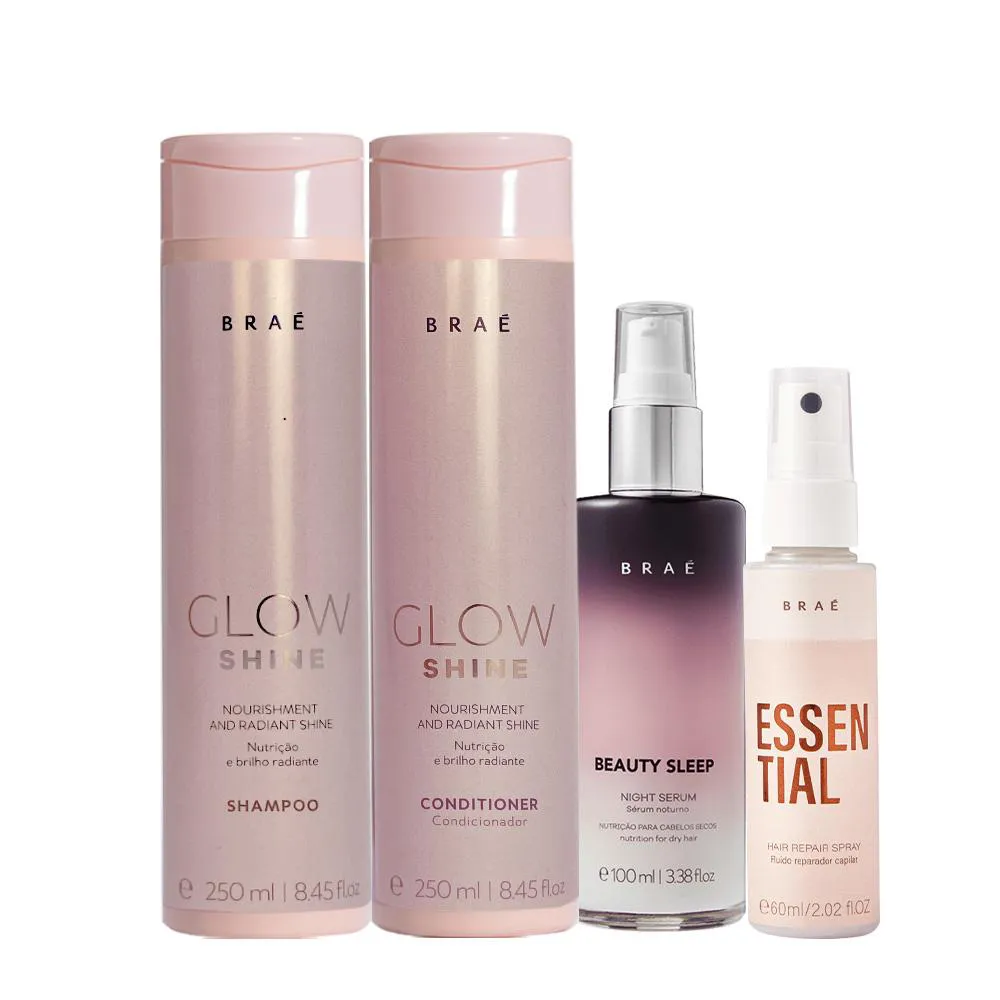 Kit Braé Glow Shine Shampoo E Condicionador Beauty Sleep E Mini Essential (4 Produtos)