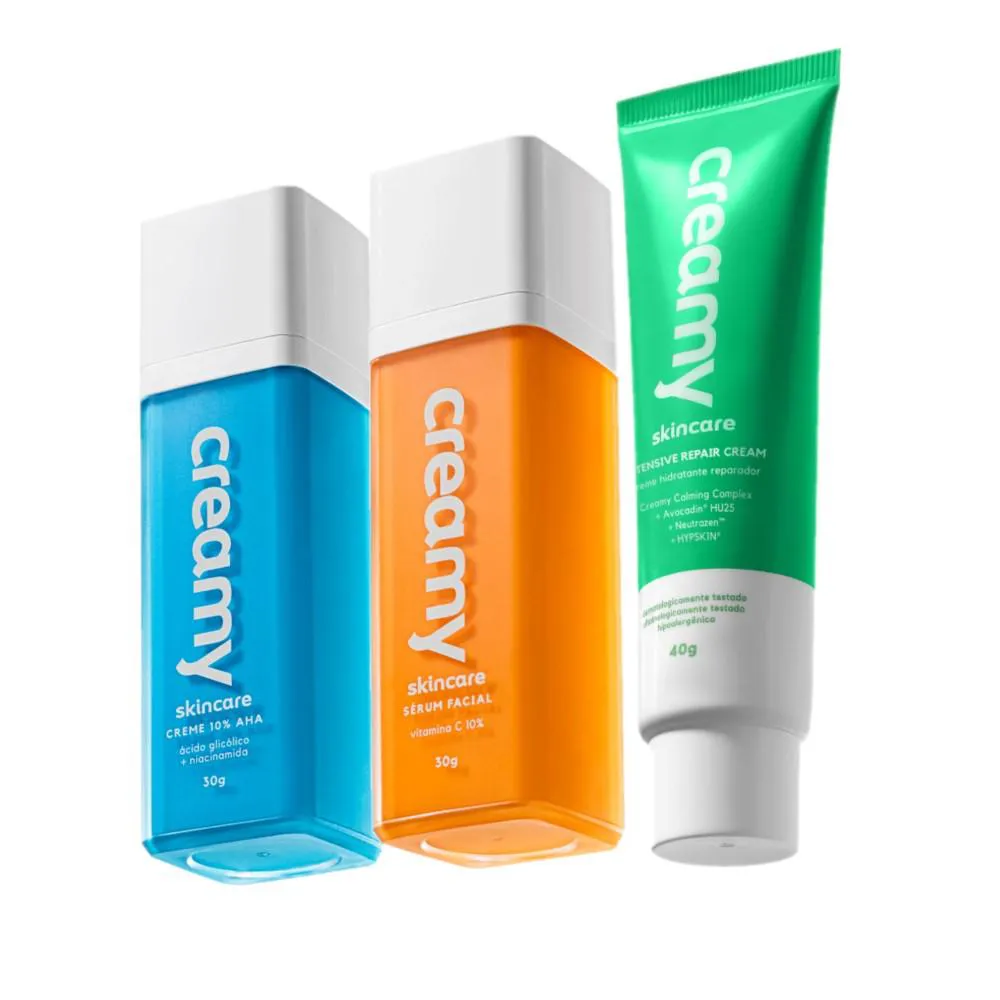 Kit Creamy Skincare Vitamina C Lático Hidratante Reparador (3 Produtos)