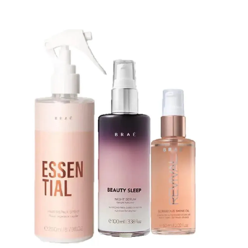 Braé Essential Fluido Reparador 260ml Oil Revival 60ml E Beauty Sleep 100ml