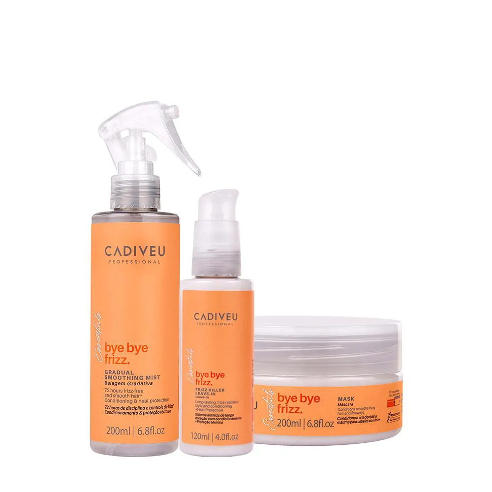 KIT CADIVEU PROFESSIONAL BYE BYE FRIZZ SELAGEM LEAVE-IN E MáSCARA (3 PRODUTOS)
