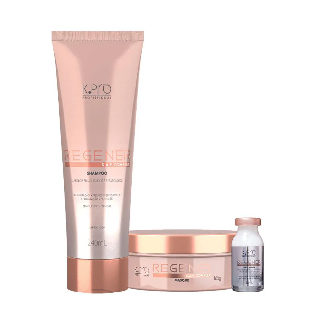 KIT K.PRO PROFISSIONAL REGENéR SHAMPOO MáSCARA E AMPOLA (3 PRODUTOS)