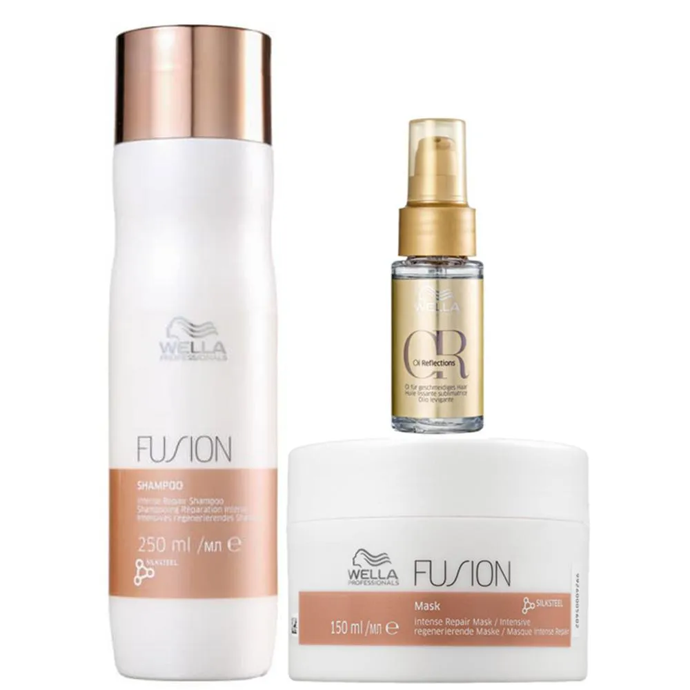 Kit Wella Professionals Fusion Profissional - Shampoo 250ml + Máscara 150ml + Óleo Oil Reflections 30ml