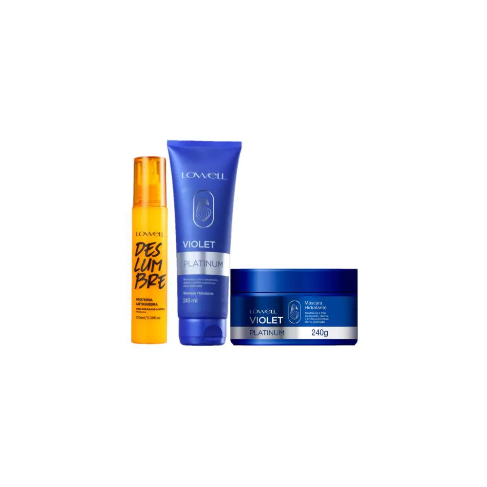 KIT LOWELL VIOLET PLATINUM DESLUMBRE MáSCARA E PROTEíNA ANTIQUEBRA (3 PRODUTOS)