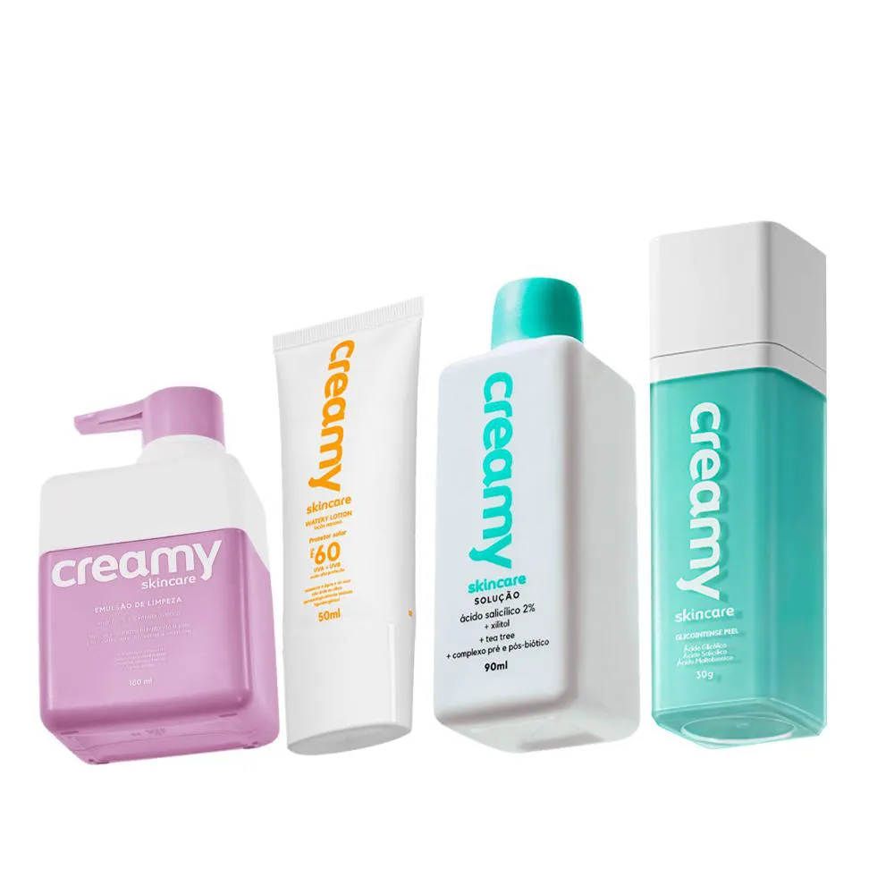 Kit Creamy Skincare Limpeza Proteção Solar Salicílico Glicointense Peel (4 Produtos)