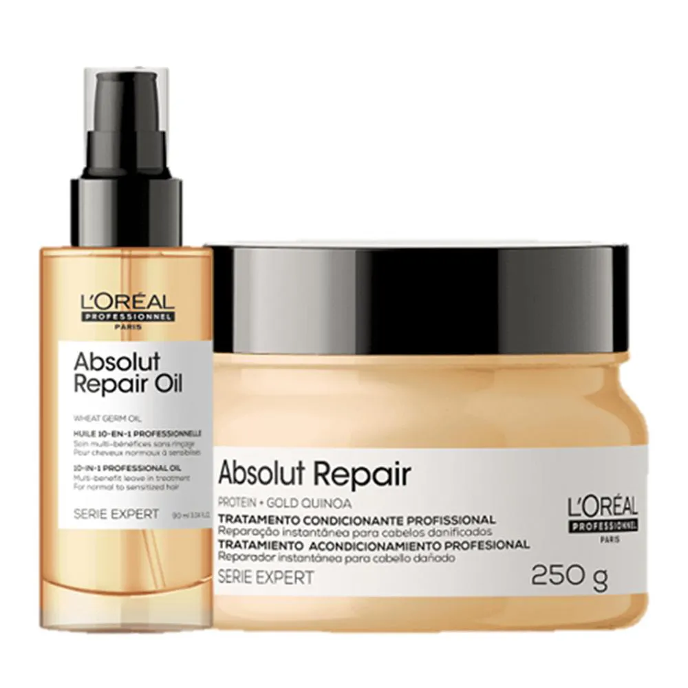 Kit L'Oréal Professionnel Serie Expert Absolut Repair Gold Quinoa Protein Máscara 250ml E Óleo 90ml (2 Produtos)