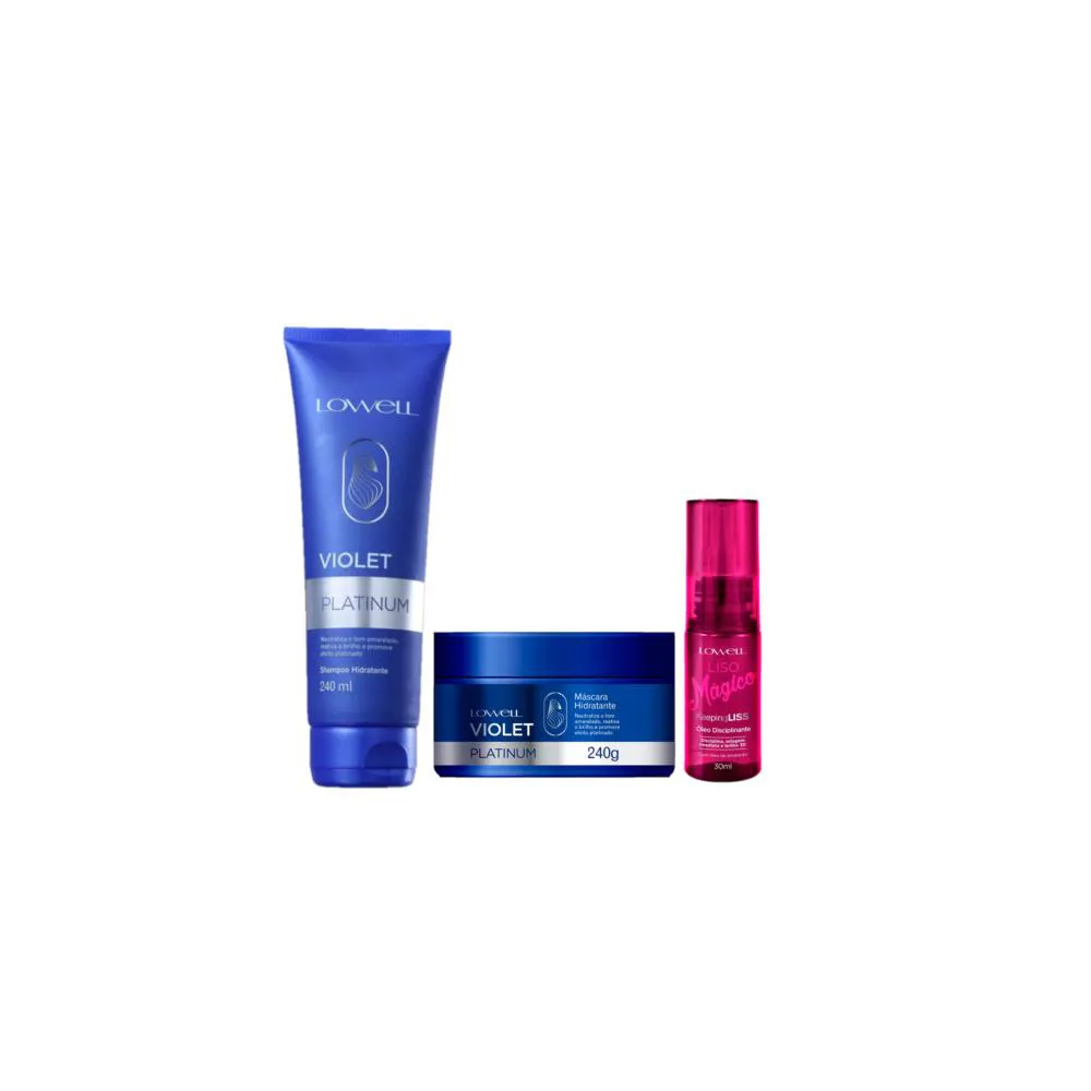 KIT LOWELL VIOLET PLATINUM LISO MáGICO E MáSCARA MATIZADORA (3 PRODUTOS)