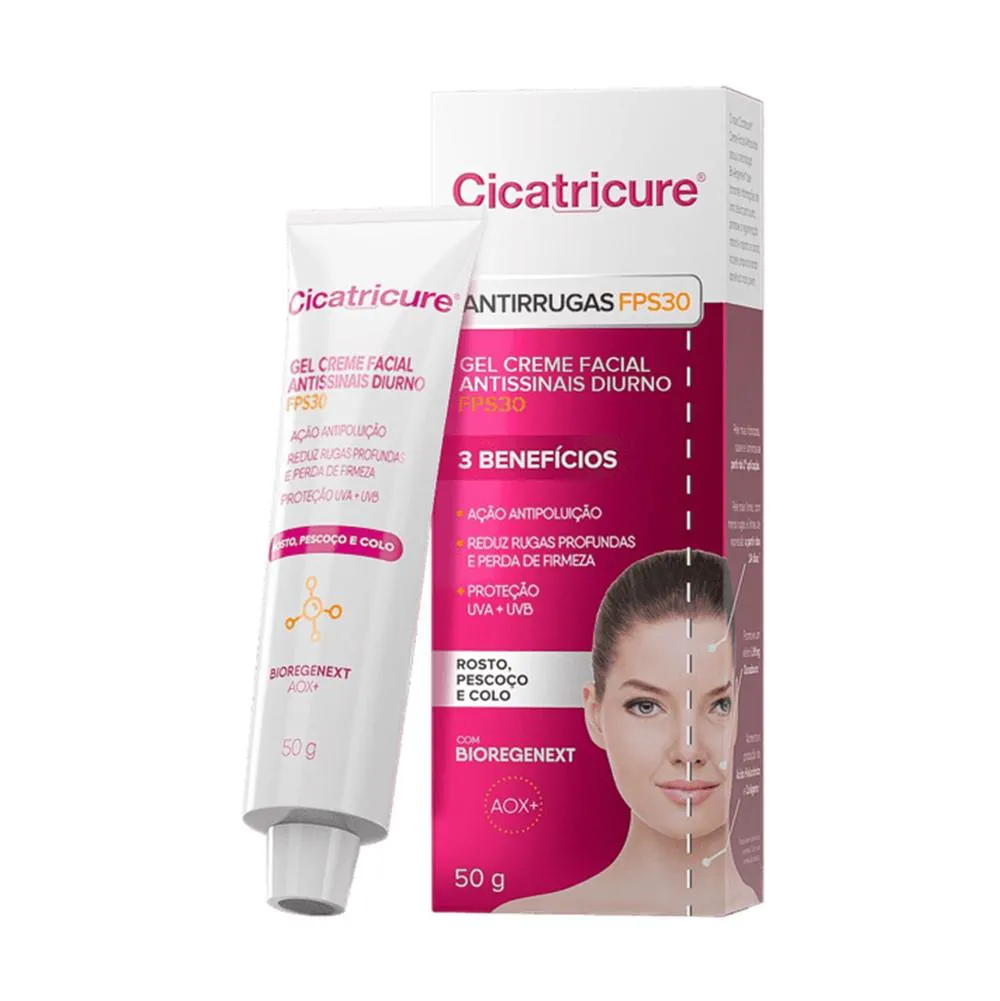 CICATRICURE GEL CREME ANTISSINAIS DIURNO FPS 30 - ANTI-IDADE FACIAL 50G