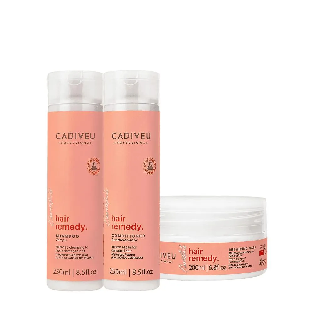 KIT CADIVEU PROFESSIONAL HAIR REMEDY SHAMPOO CONDICIONADOR E MáSCARA (3 PRODUTOS)