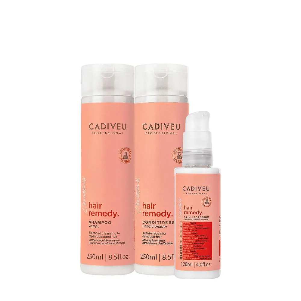 KIT CADIVEU PROFESSIONAL HAIR REMEDY SHAMPOO CONDICIONADOR E LEAVE-IN (3 PRODUTOS)