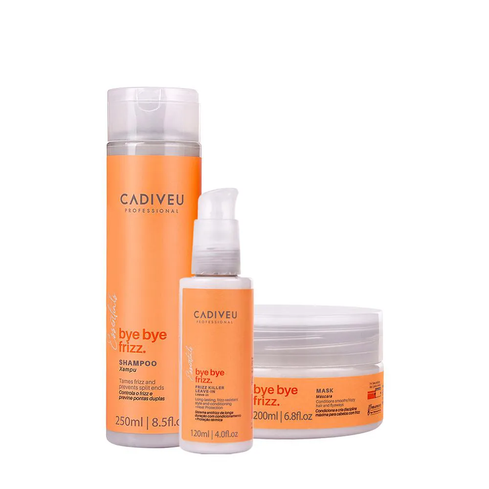 KIT CADIVEU PROFESSIONAL BYE BYE FRIZZ  SHAMPOO LEAVE-IN E MáSCARA (3 PRODUTOS)