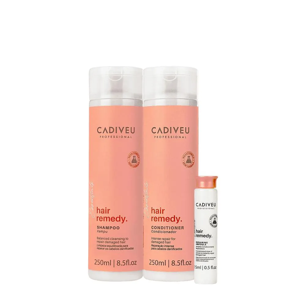 KIT CADIVEU PROFESSIONAL HAIR REMEDY SHAMPOO CONDICIONADOR E AMPOLA (3 PRODUTOS)