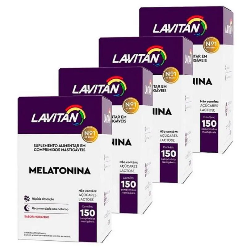 KIT 04 UNIDADES SUPLEMENTO ALIMENTAR LAVITAN MELATONINA MORANGO 150 COMPRIMIDOS
