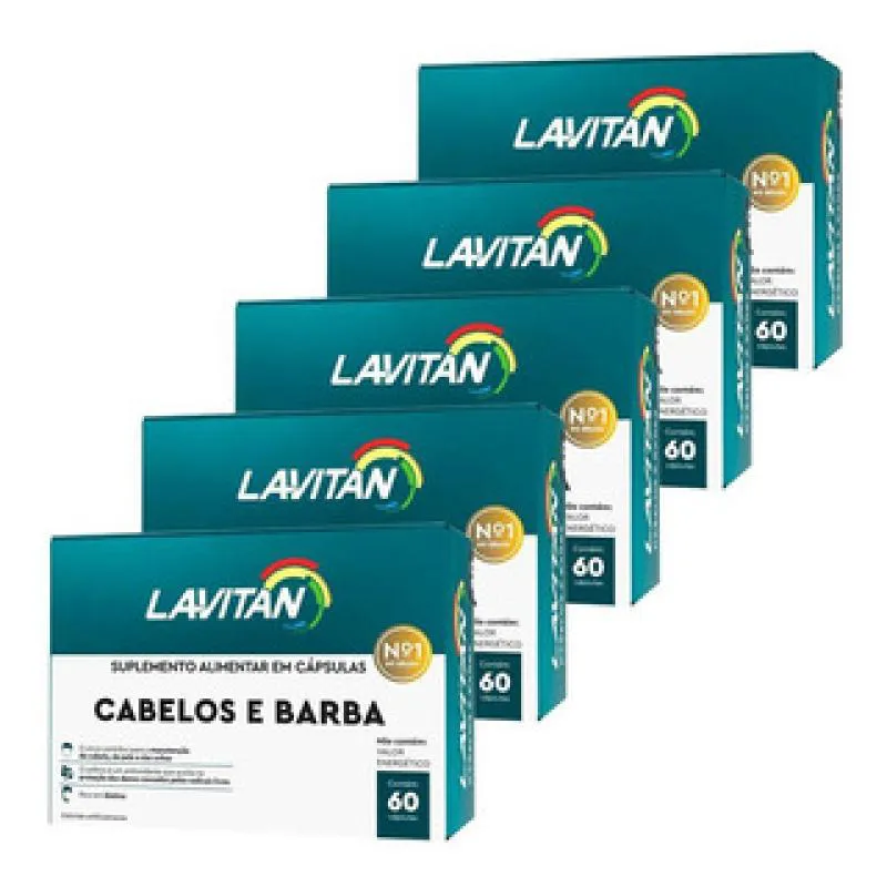 KIT COM 05 LAVITAN CABELOS E BARBA 60 CáPSULAS