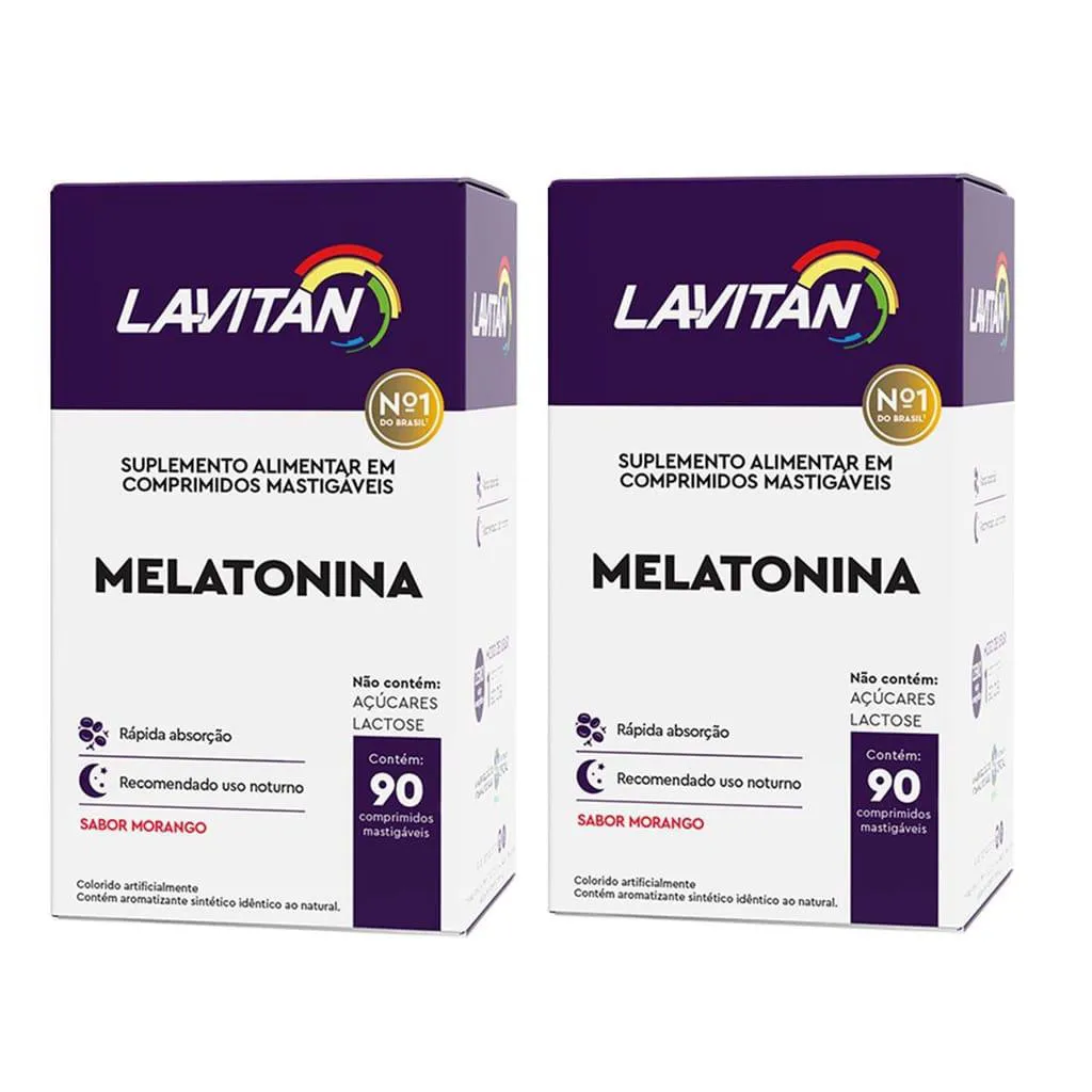 KIT 02 UNIDADES SUPLEMENTO ALIMENTAR LAVITAN MELATONINA MORANGO 150 COMPRIMIDOS