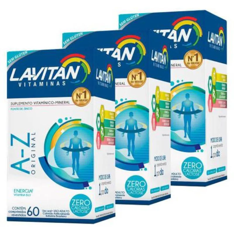 KIT COM 3 LAVITAN A-Z ORIGINAL C/ 60 COMPRIMIDOS