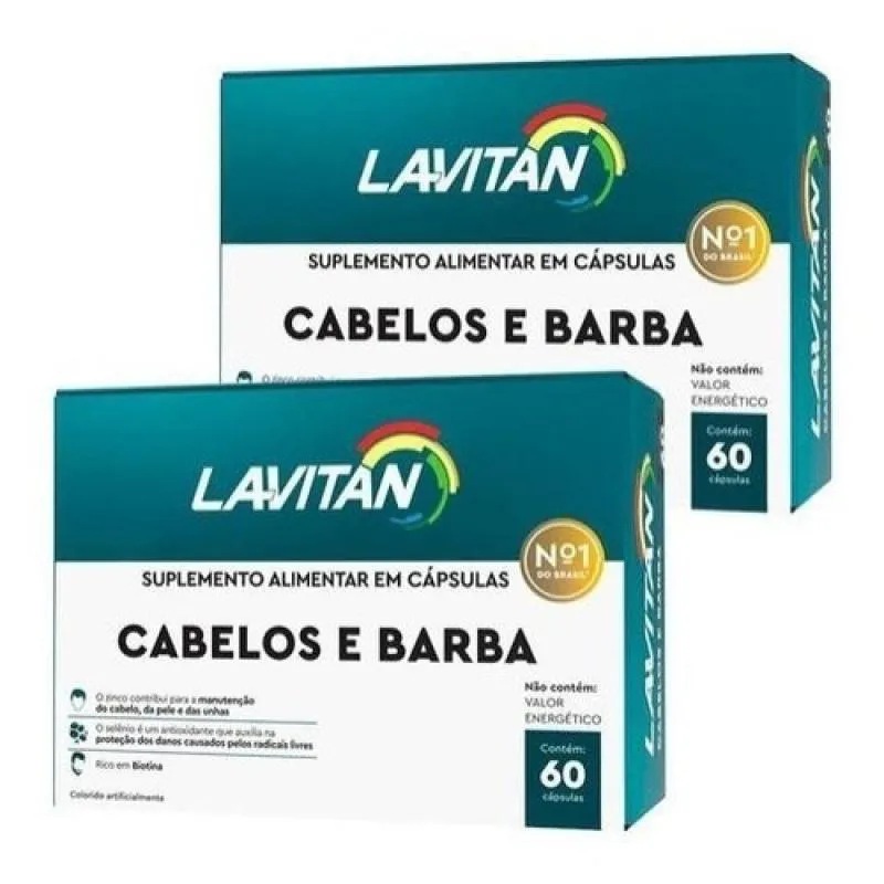 KIT COM 02 LAVITAN CABELOS E BARBA 60 CáPSULAS