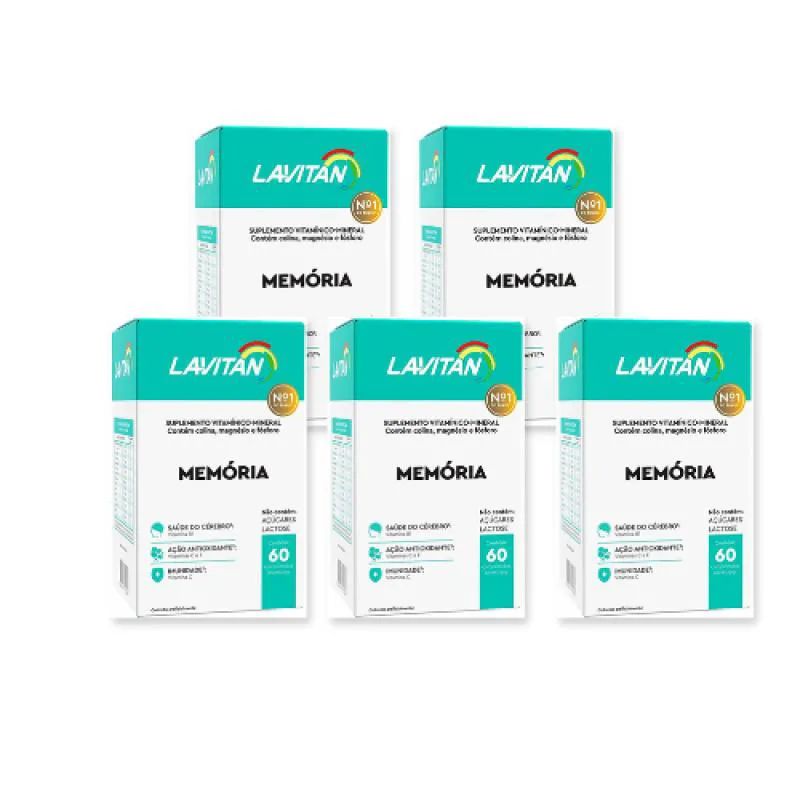 KIT 05 UNIDADES LAVITAN MEMóRIA COM 60 COMPRIMIDOS CADA