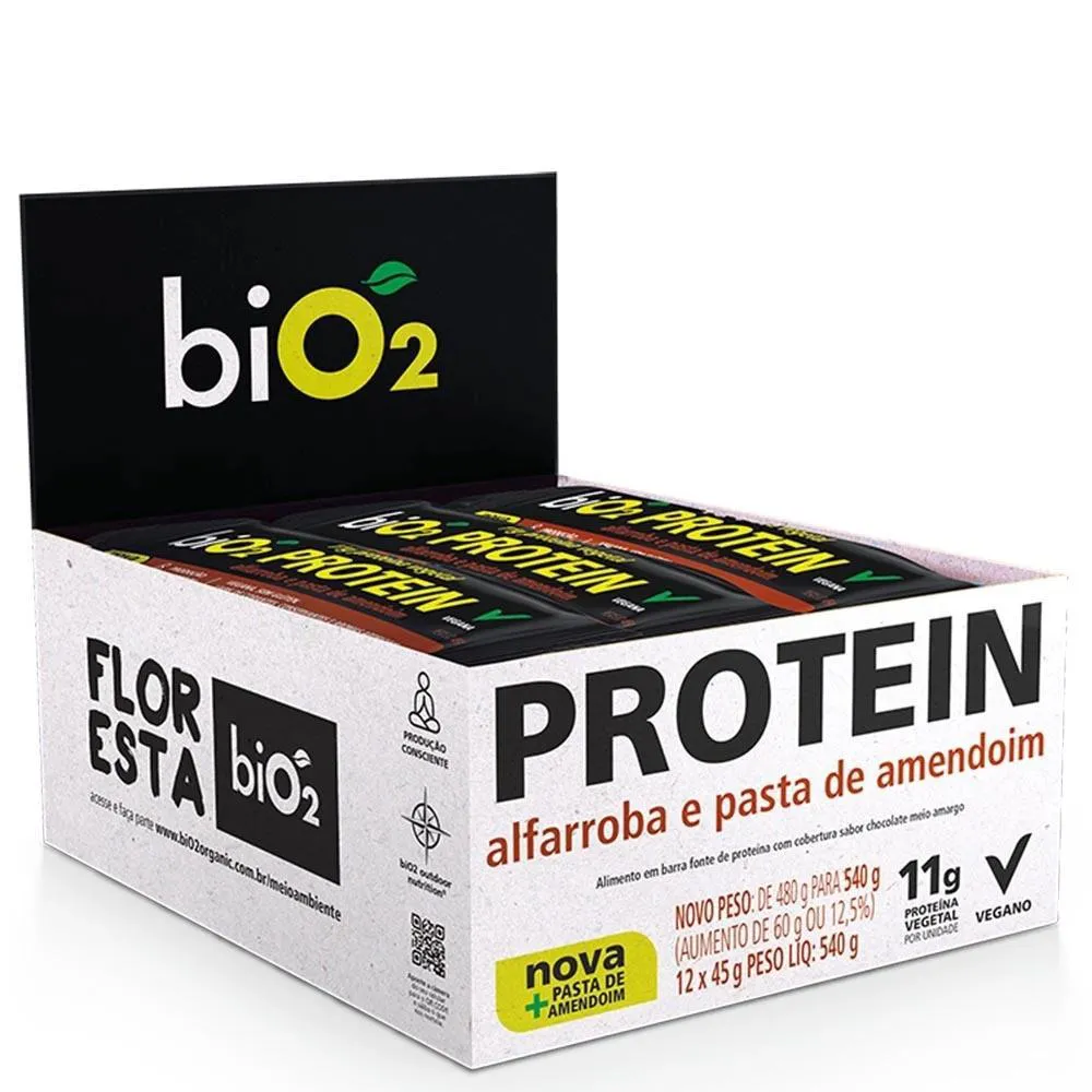 BARRA DE PROTEíNA ALFARROBA E PASTA DE AMENDOIM BIO2 CX 12UN