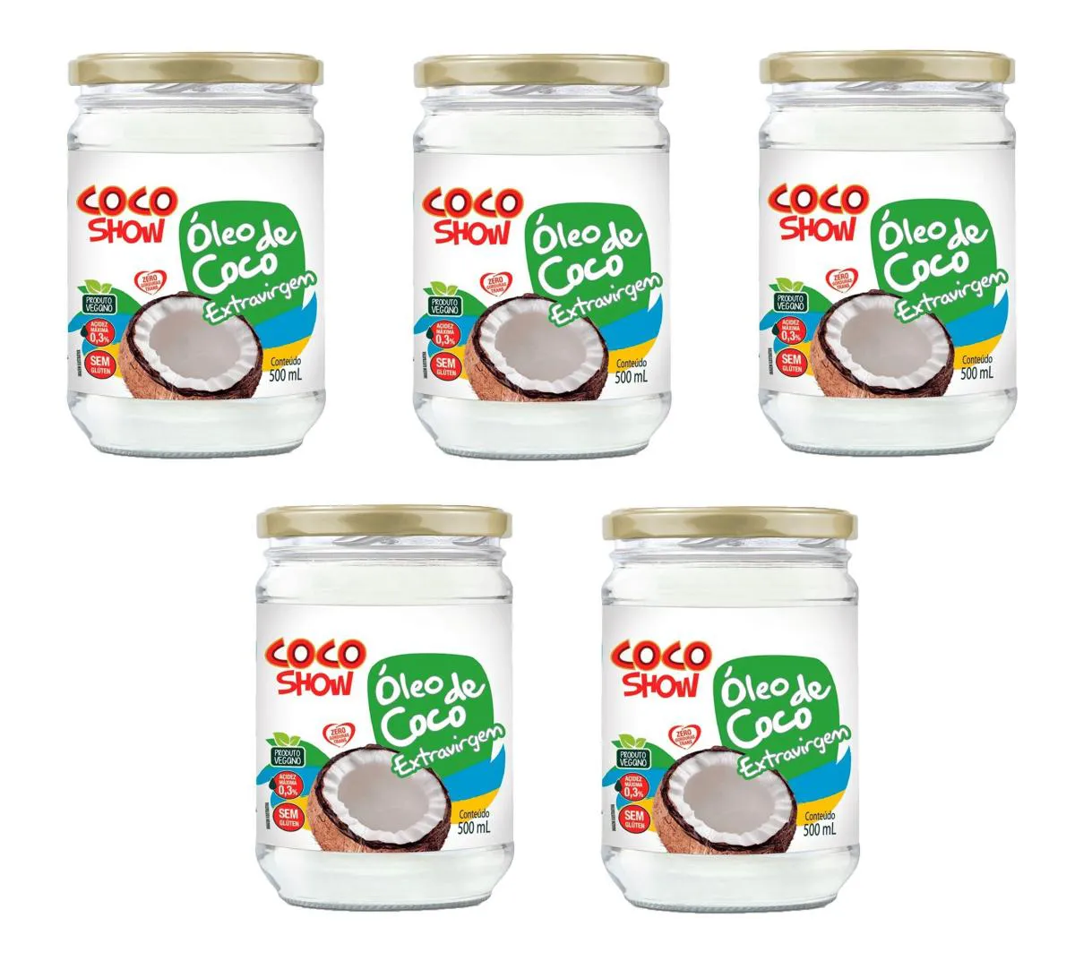 KIT 5UNI ÓLEO DE COCO EXTRAVIRGEM COCO SHOW 500ML - COPRA