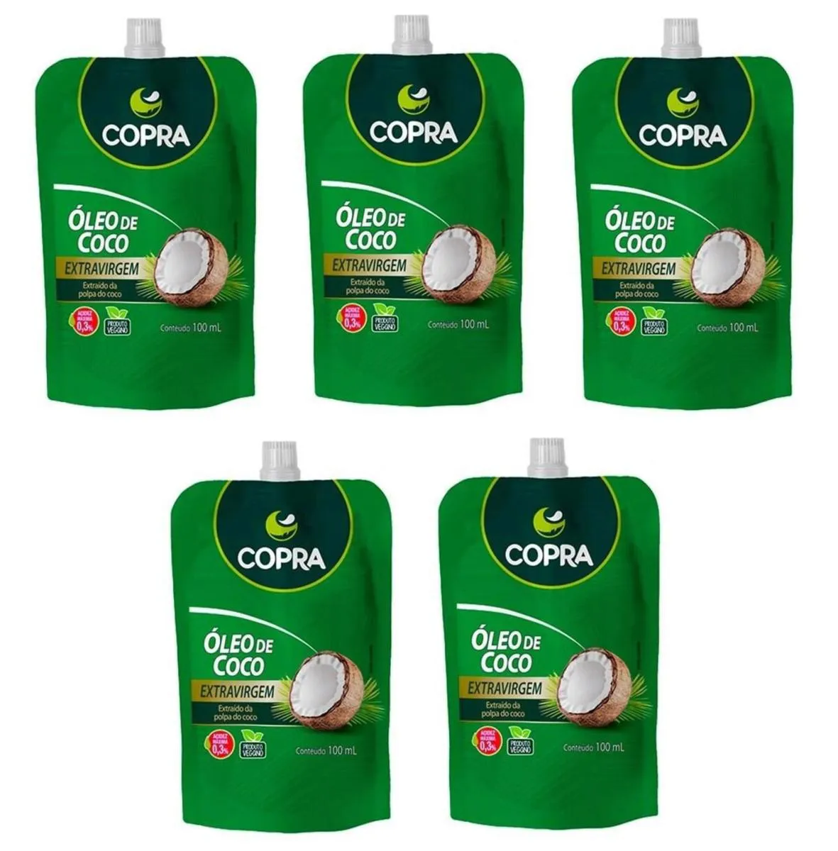 KIT 5UNI ÓLEO DE COCO EXTRAVIRGEM 100ML POUCH - COPRA
