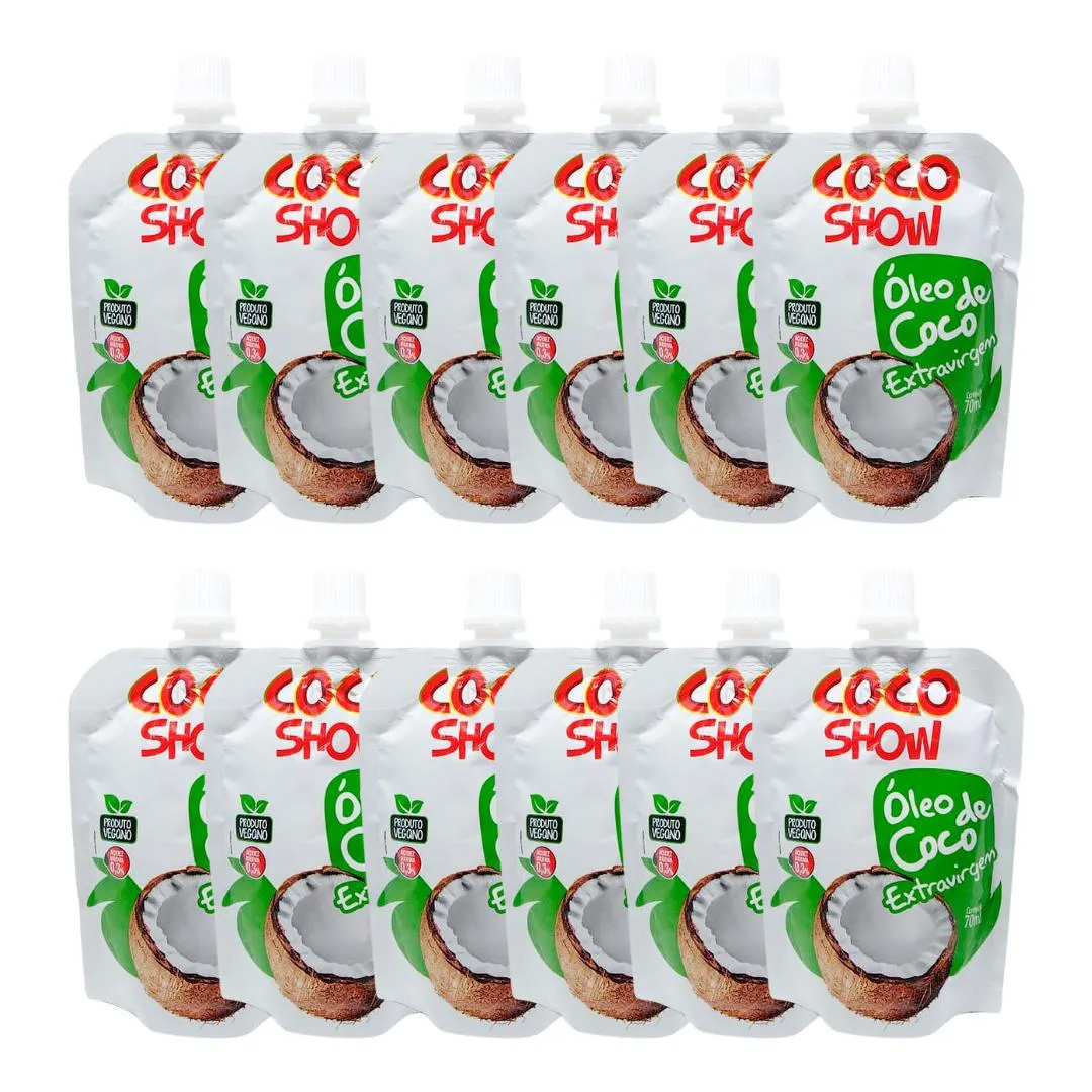 KIT 12UNI ÓLEO DE COCO EXTRA VIRGEM POUCH COCO SHOW 70ML - COPRA