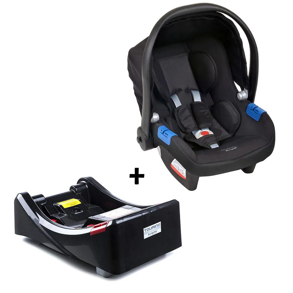 CONJUNTO BEBê CONFORTO COM BASE PARA CARRO BURIGOTTO TOURING X DE 0 ATé 13 KG PRETO