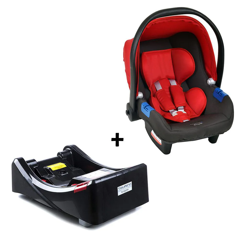 CONJUNTO BEBê CONFORTO COM BASE PARA CARRO BURIGOTTO TOURING X DE 0 ATé 13 KG CINZA E VERMELHO