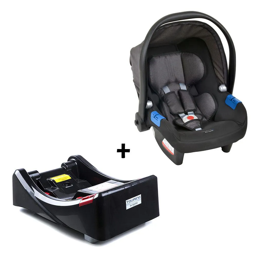 CONJUNTO BEBê CONFORTO COM BASE PARA CARRO BURIGOTTO TOURING X DE 0 ATé 13 KG PRETO MESCLADO