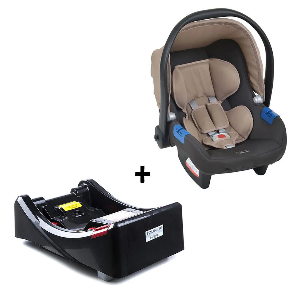 CONJUNTO BEBê CONFORTO COM BASE PARA CARRO BURIGOTTO TOURING X DE 0 ATé 13 KG CINZA E BEGE