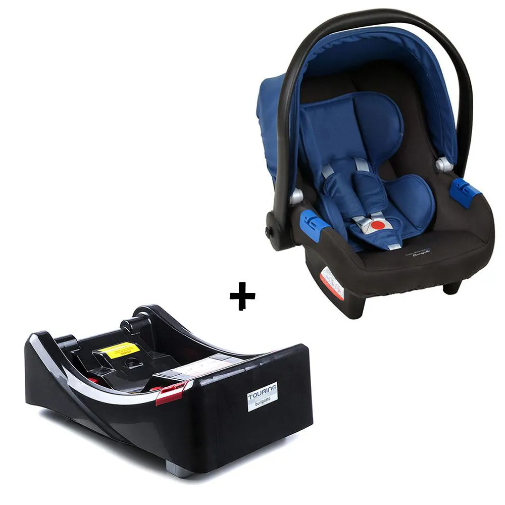 CONJUNTO BEBê CONFORTO COM BASE PARA CARRO BURIGOTTO TOURING X DE 0 ATé 13 KG CINZA E AZUL