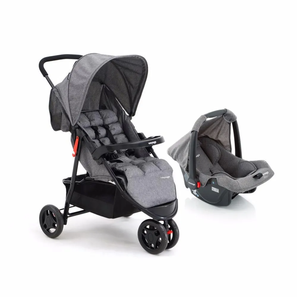 CARRINHO COM BEBê CONFORTO TRAVEL SYSTEM DELTA DUO PRO VOYAGE CINZA MESCLA