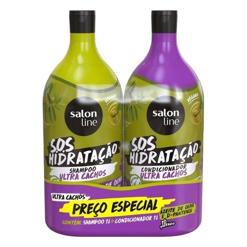 KIT SHAMPOO + CONDICIONADOR 1L SOS TO PODENDO ULTRA CACHOS SALON LINE