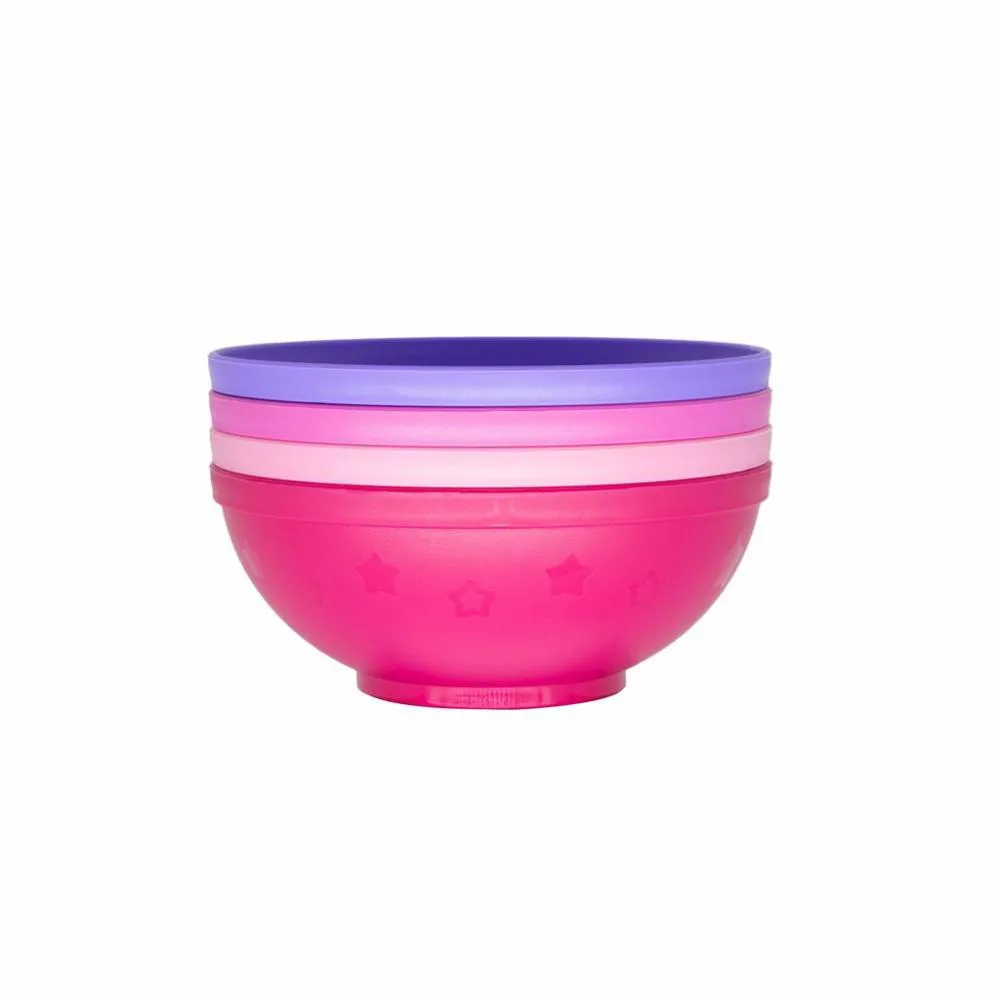 KIT COM 4 PRATOS INFANTIS BOWLS 300 ML INFANTI ROSA E ROXO
