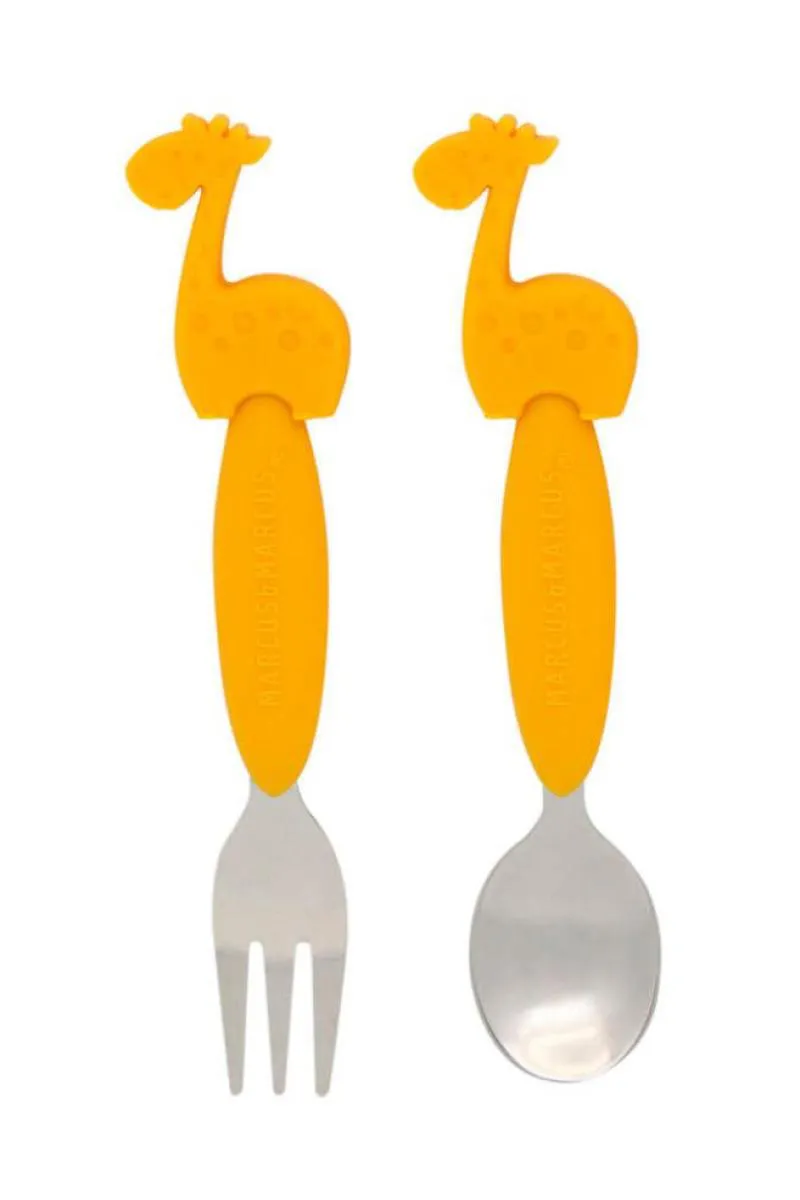 JOGO DE COLHER E GARFO CABO EM SILICONE GIRAFA AMARELA - MARCUSMARCUS