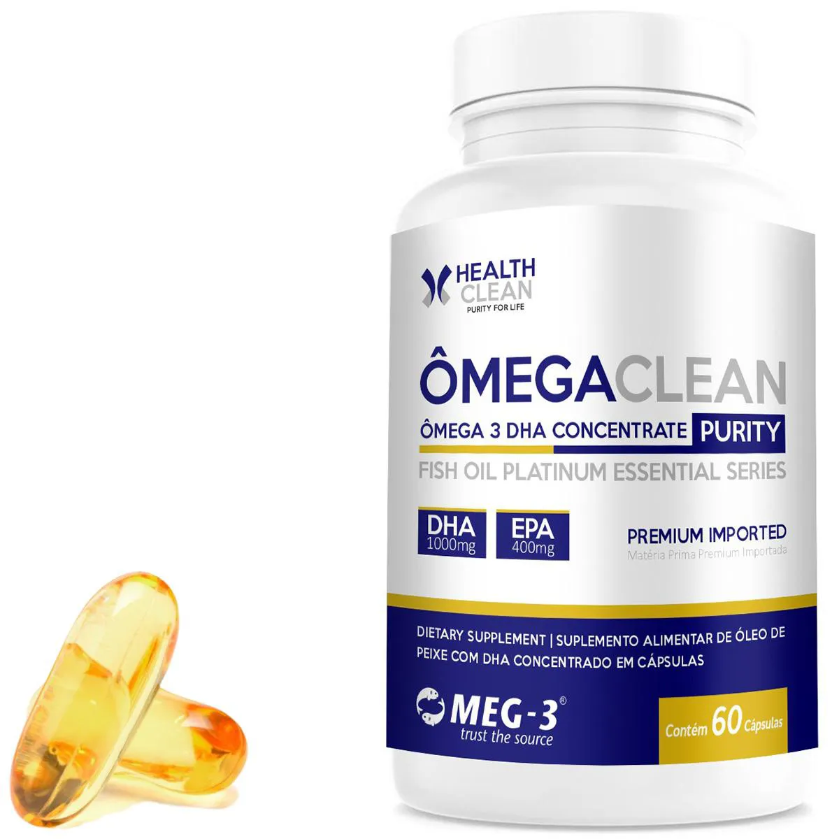 ÔMEGA 3 ÔMEGACLEAN ULTRA CONCENTRADO 60 CáPS - HEALTH CLEAN SEM Sabor