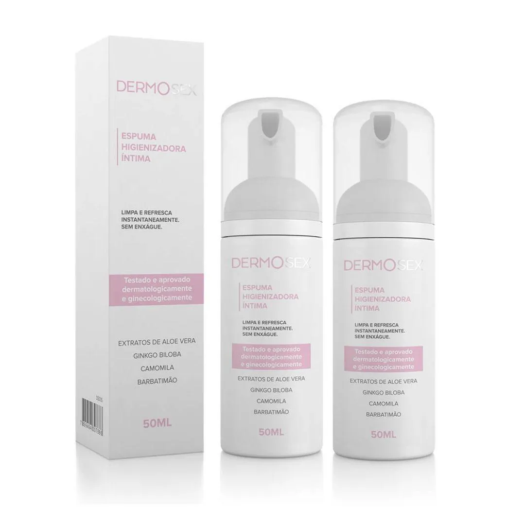 KIT 2X ESPUMA PARA HIGIENE INTIMA SEM ENXáGUE DERMOSEX 50ML