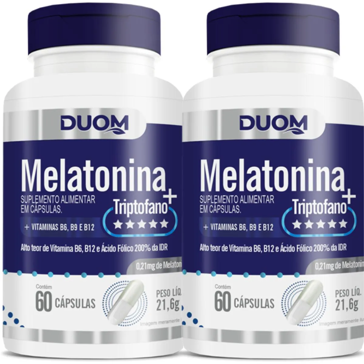 COMBO 2 Suplemento Alimentar Melatonina + Triptofano + Vitaminas 120 Cápsulas - DUOM