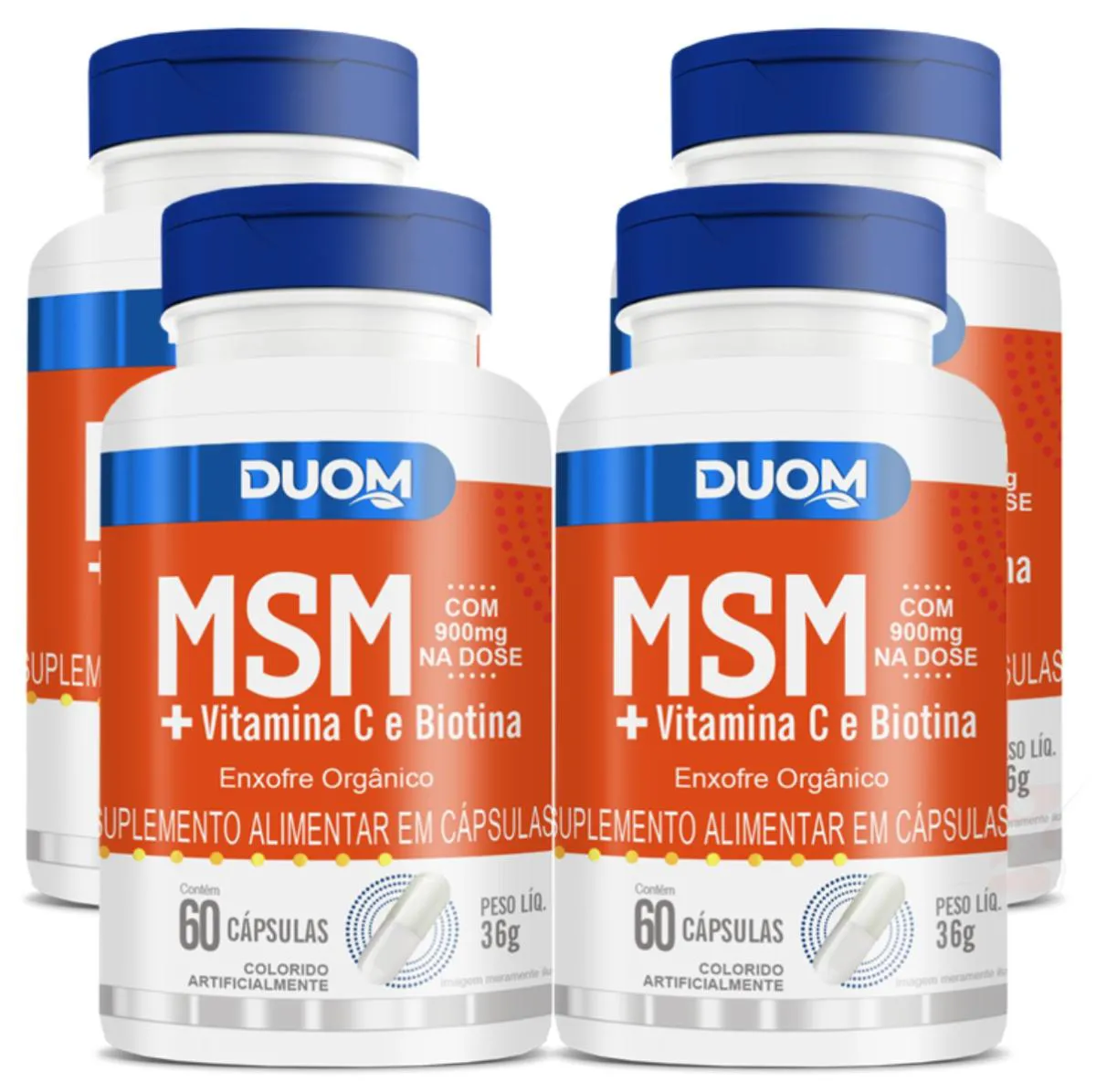 COMBO 4 MSM ENXOFRE ORGANICO 900MG + VITAMINA C BIOTINA 60 CAPS CADA TOTAL 240 CAPS - DUOM