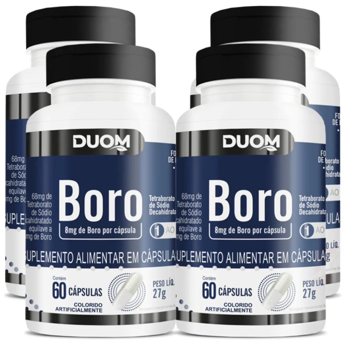 COMBO COM 4 BORO 8MG POR CÁPSULA 1 AO DIA 60 CAPS CADA TOTAL 240 CAPS - DUOM